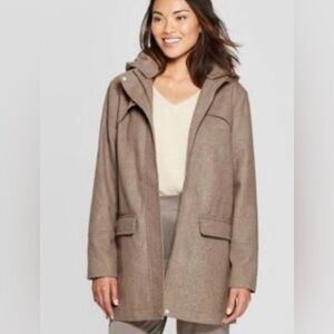 Target A New Day Wool Blend Winter Coat Jacket Taupe Removable Hood Size Medium